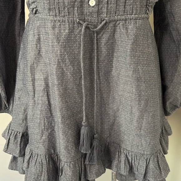 Cleobella Mini Dress Ruffle Tiered Button Front Long Sleeve Tie Waist Sz S - Picture 3 of 11